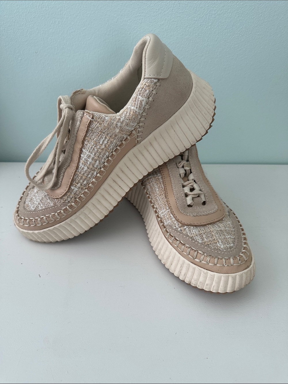 Beige Tweed Platform Women's Sneakers
